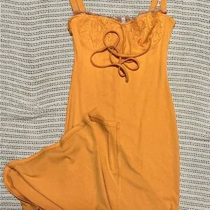 SHEIN Orange Lace Detail Chemise